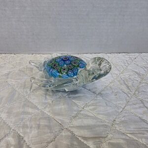 Vintage Millefiori Art Glass Paperweight Sea Turtle Design Nautical Murano Style